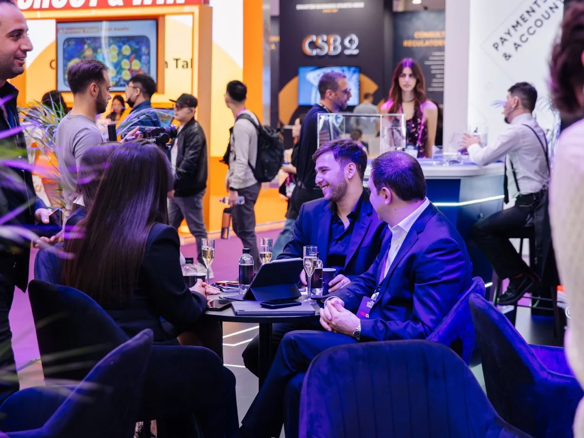 Modern exhibitor stands lining the expo hall